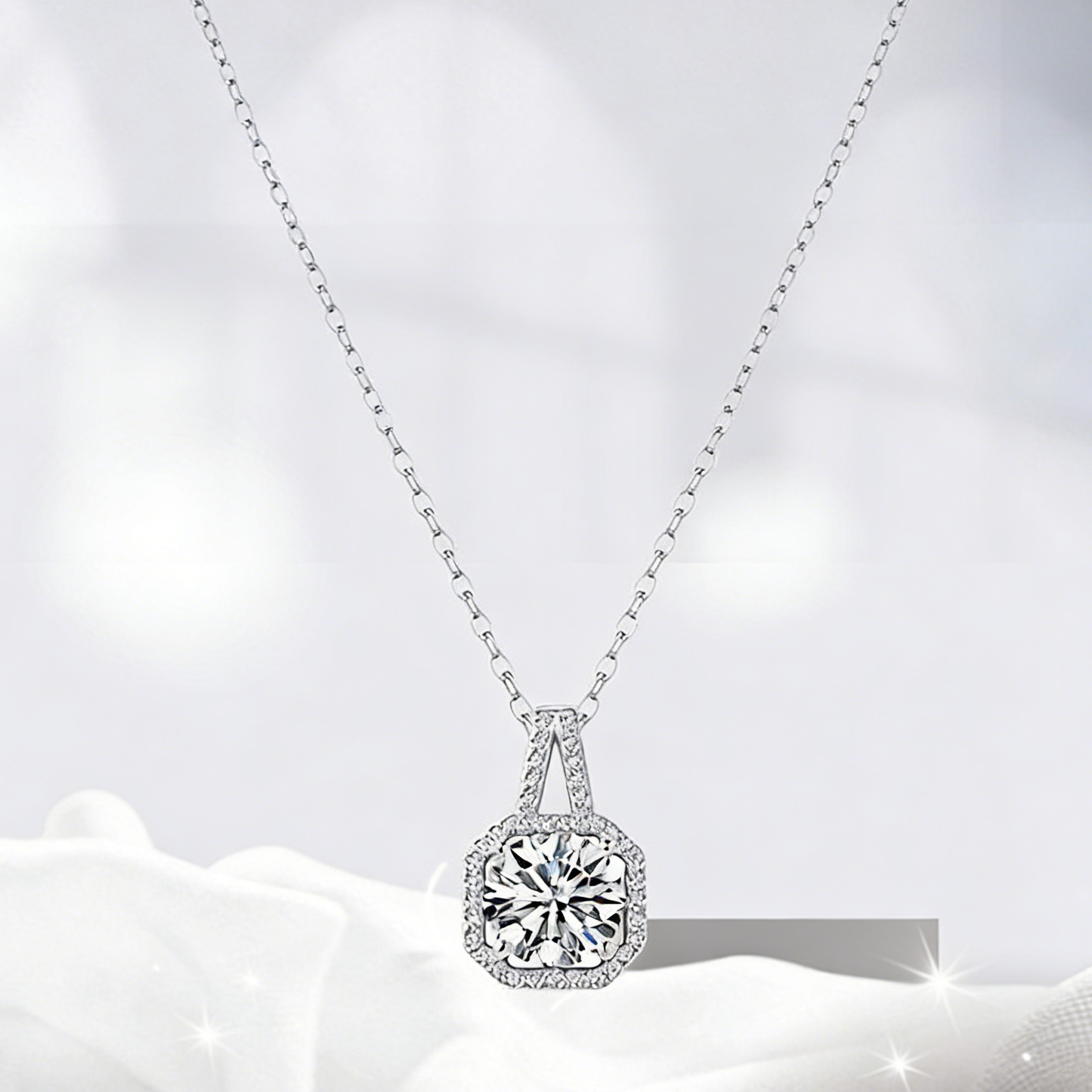 2CT Moissanite Pendant Necklace – 925 Silver Necklace, Adjustable O-Chain (41–50cm), GRA Certified