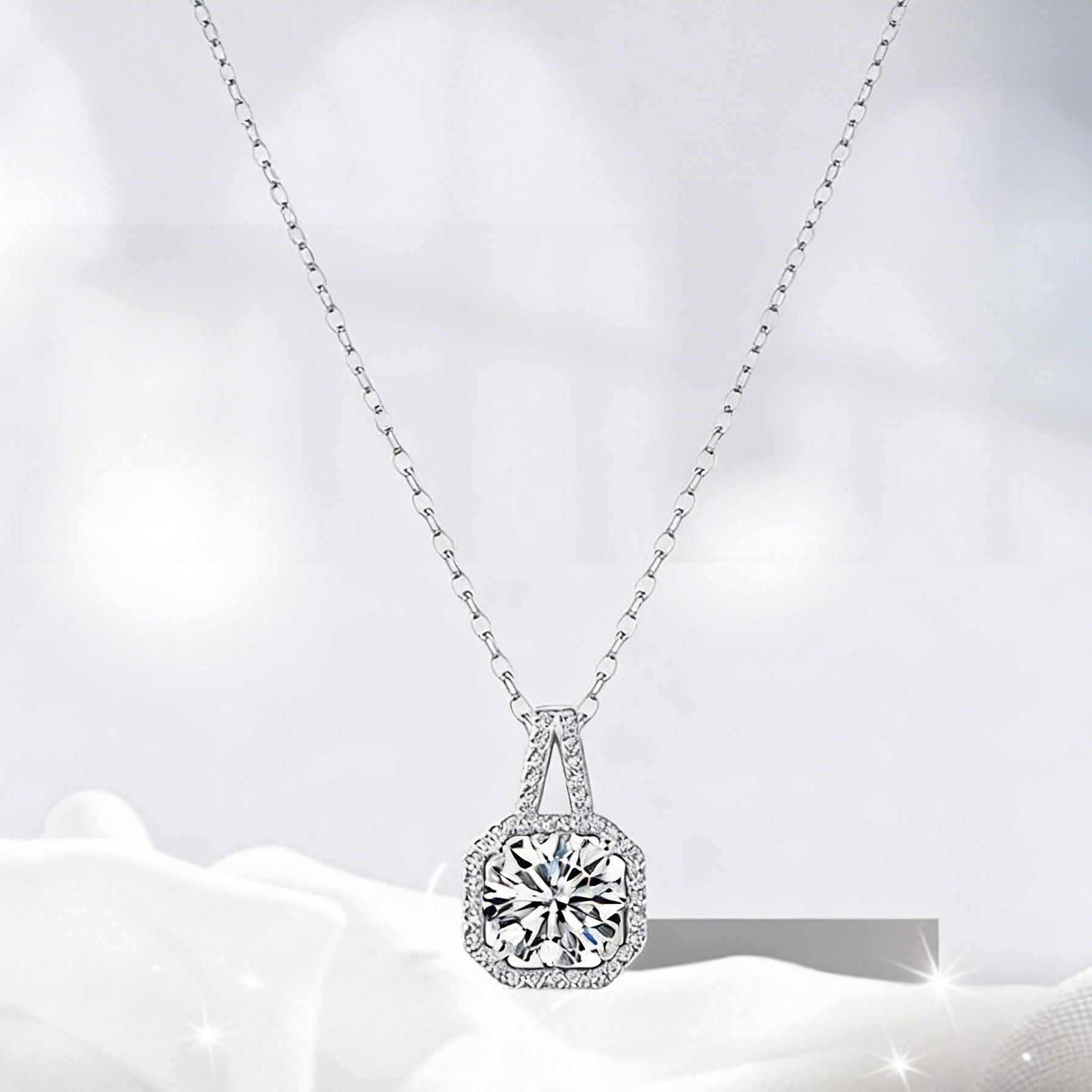 2CT Moissanite Pendant Necklace – 925 Silver Necklace, Adjustable O-Chain (41–50cm), GRA Certified