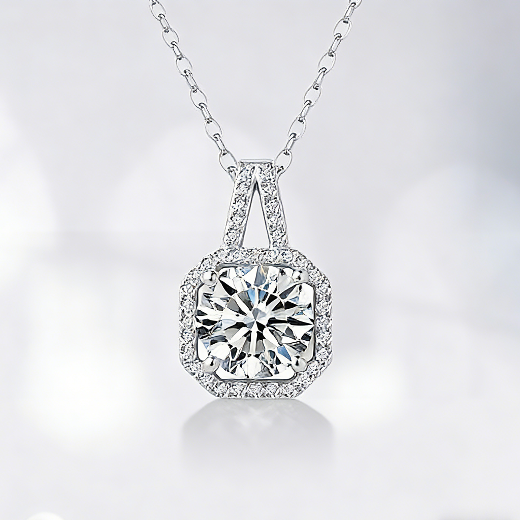 2CT Moissanite Pendant Necklace – 925 Silver Necklace, Adjustable O-Chain (41–50cm), GRA Certified