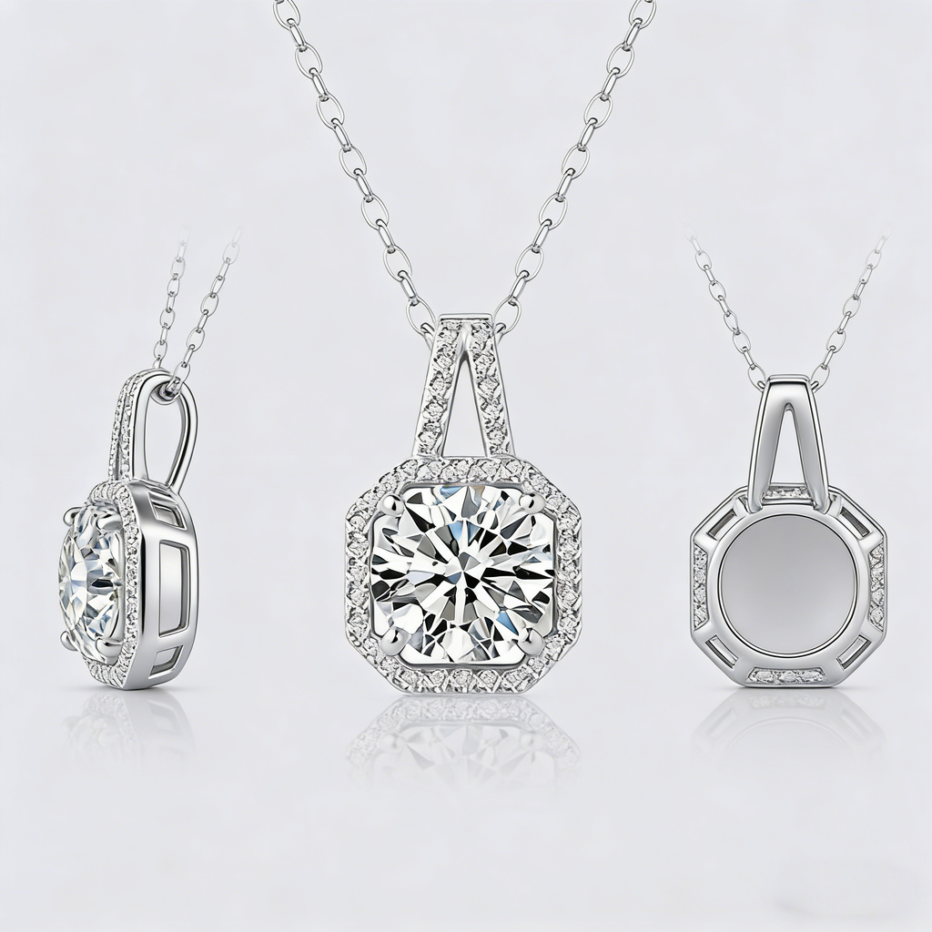 2CT Moissanite Pendant Necklace – 925 Silver Necklace, Adjustable O-Chain (41–50cm), GRA Certified