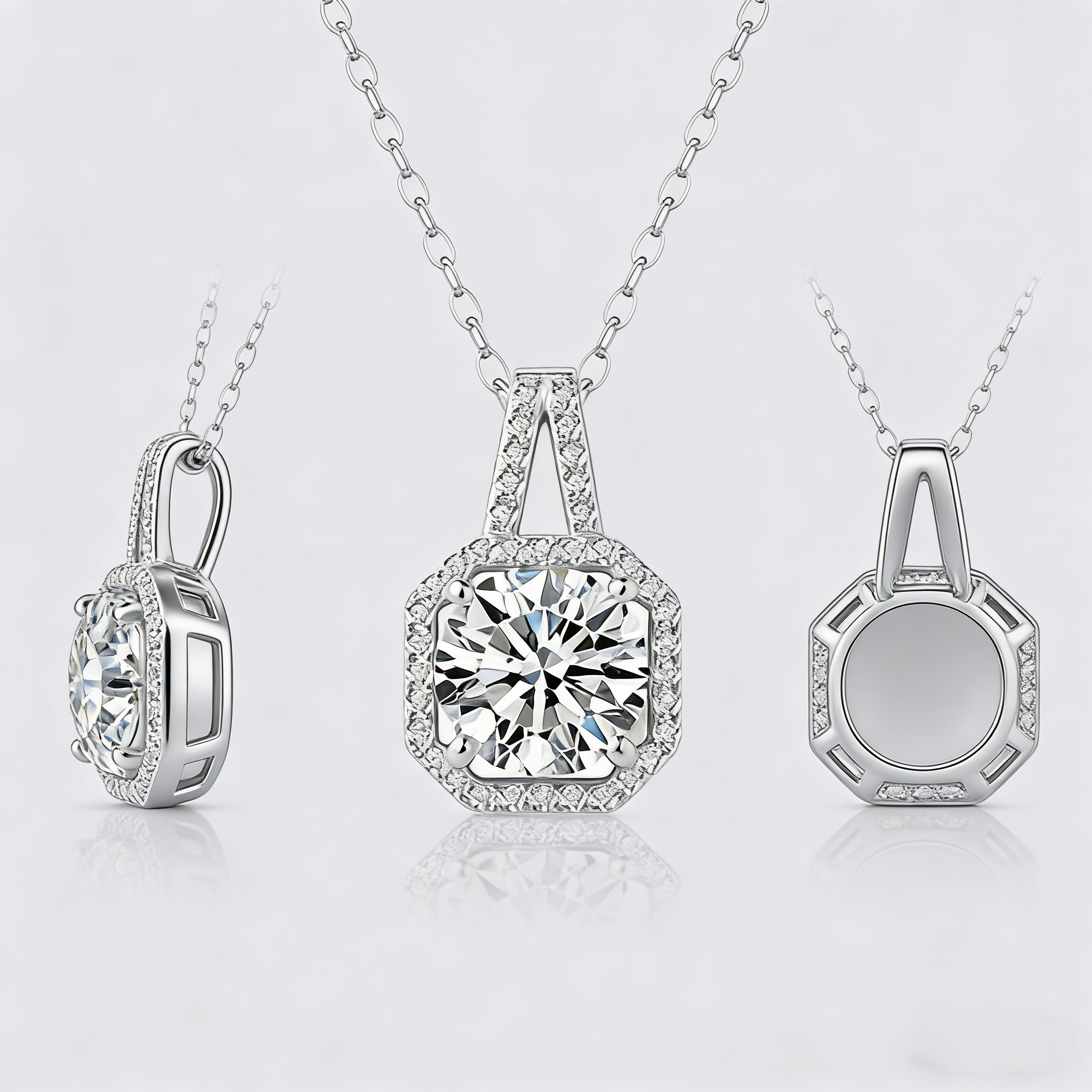 2CT Moissanite Pendant Necklace – 925 Silver Necklace, Adjustable O-Chain (41–50cm), GRA Certified