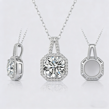 2CT Moissanite Pendant Necklace – 925 Silver Necklace, Adjustable O-Chain (41–50cm), GRA Certified