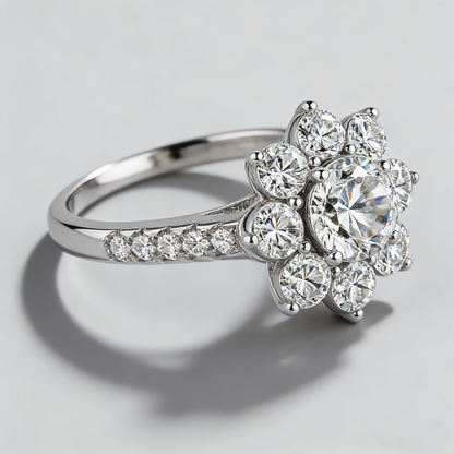 2ct Center Stone in 925 Sterling Silver, Sunflower Moissanite Ring, Girls / Women's Gift