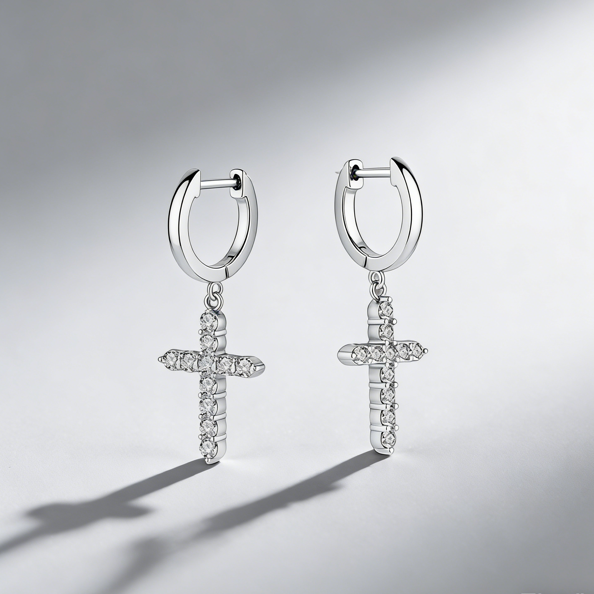 Cross Drop Earrings in 925 Sterling Silver – Dazzling Moissanite Pavé Hoops for Men & Women,