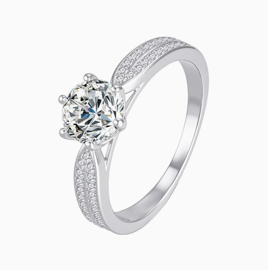 Starlight Queen Moissanite Ring – 925 Sterling Silver, 6-Prong Setting, GRA Certified