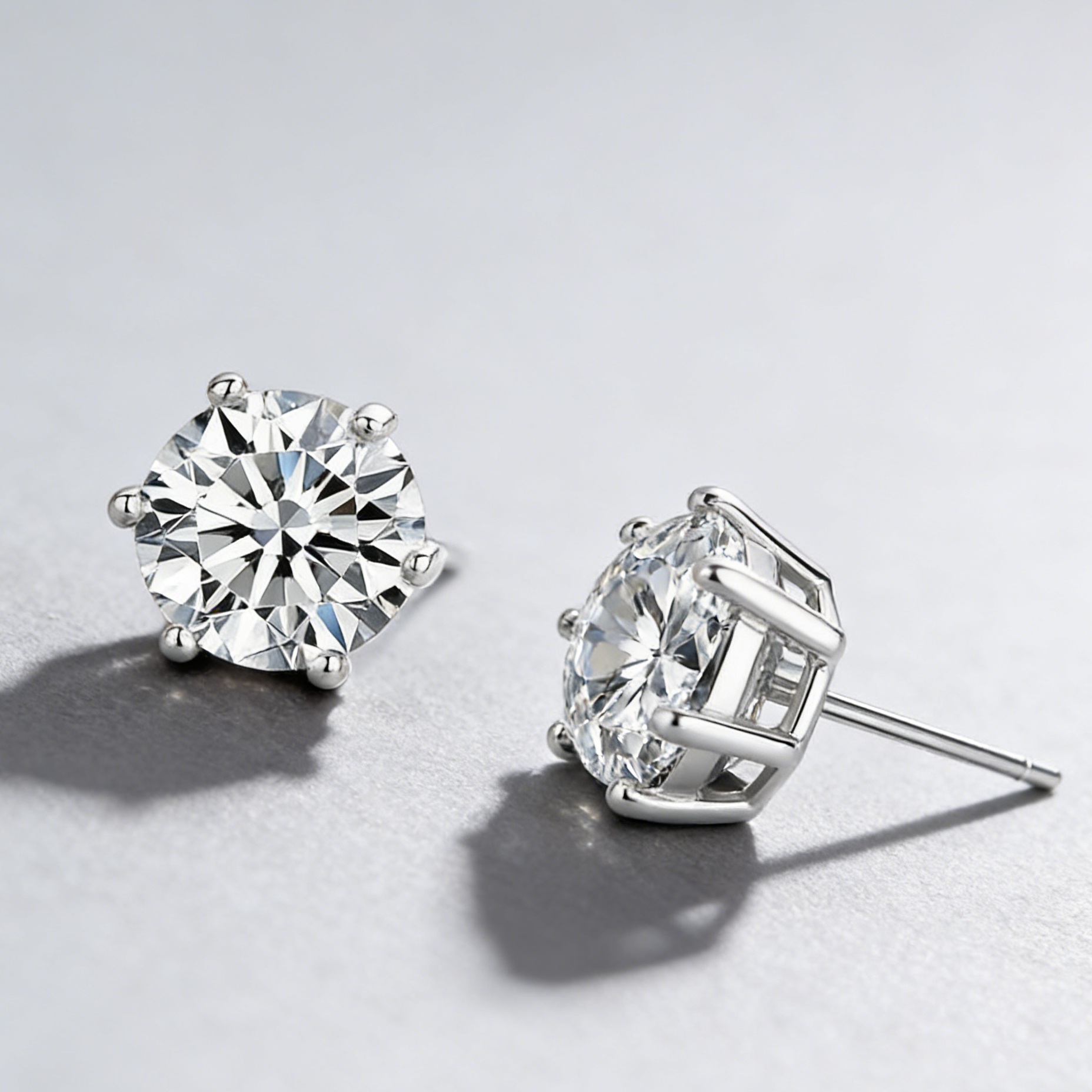 Moissanite Stud Earrings – 925 Sterling Silver, 6-Prong Setting, GRA Certified