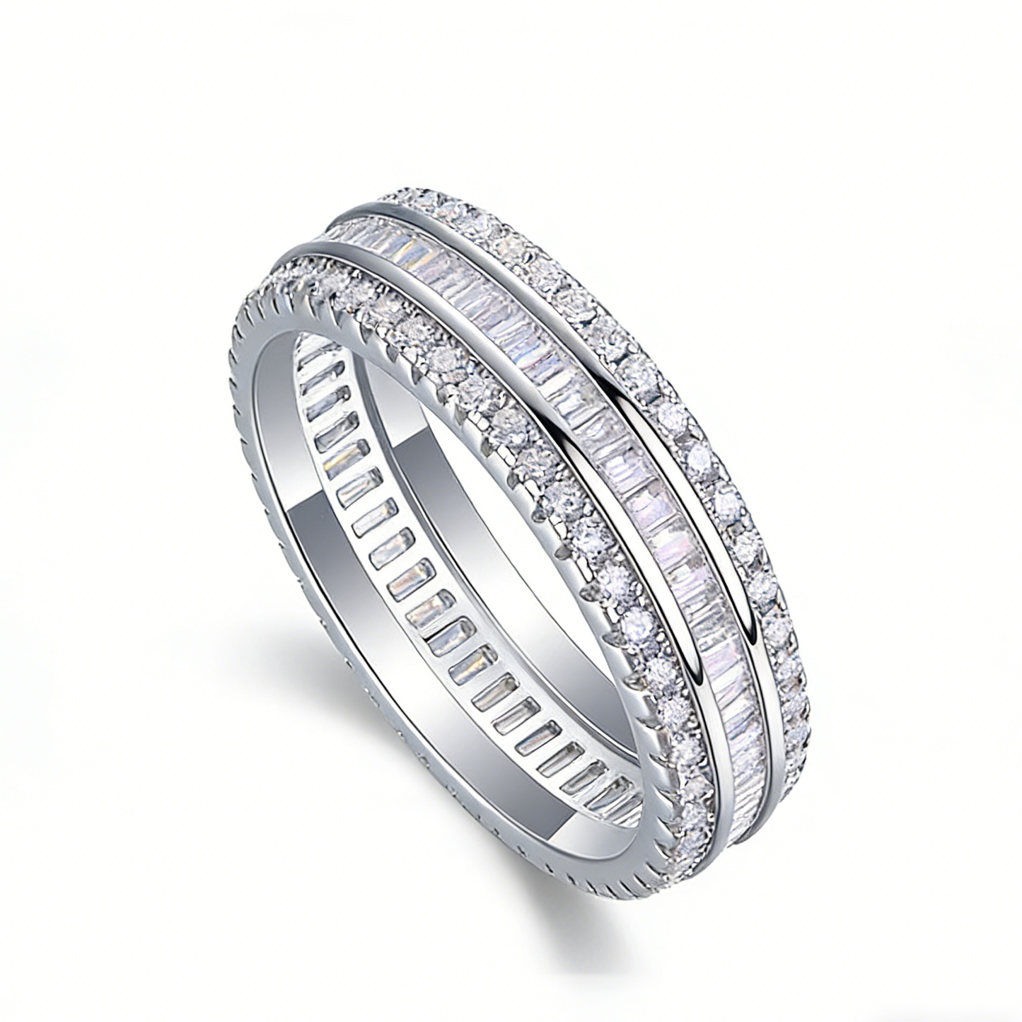 Triple Row Moissanite Ring  S925 Sterling Silver-
