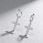 Cross Drop Earrings in 925 Sterling Silver – Dazzling Moissanite Pavé Hoops for Men & Women,