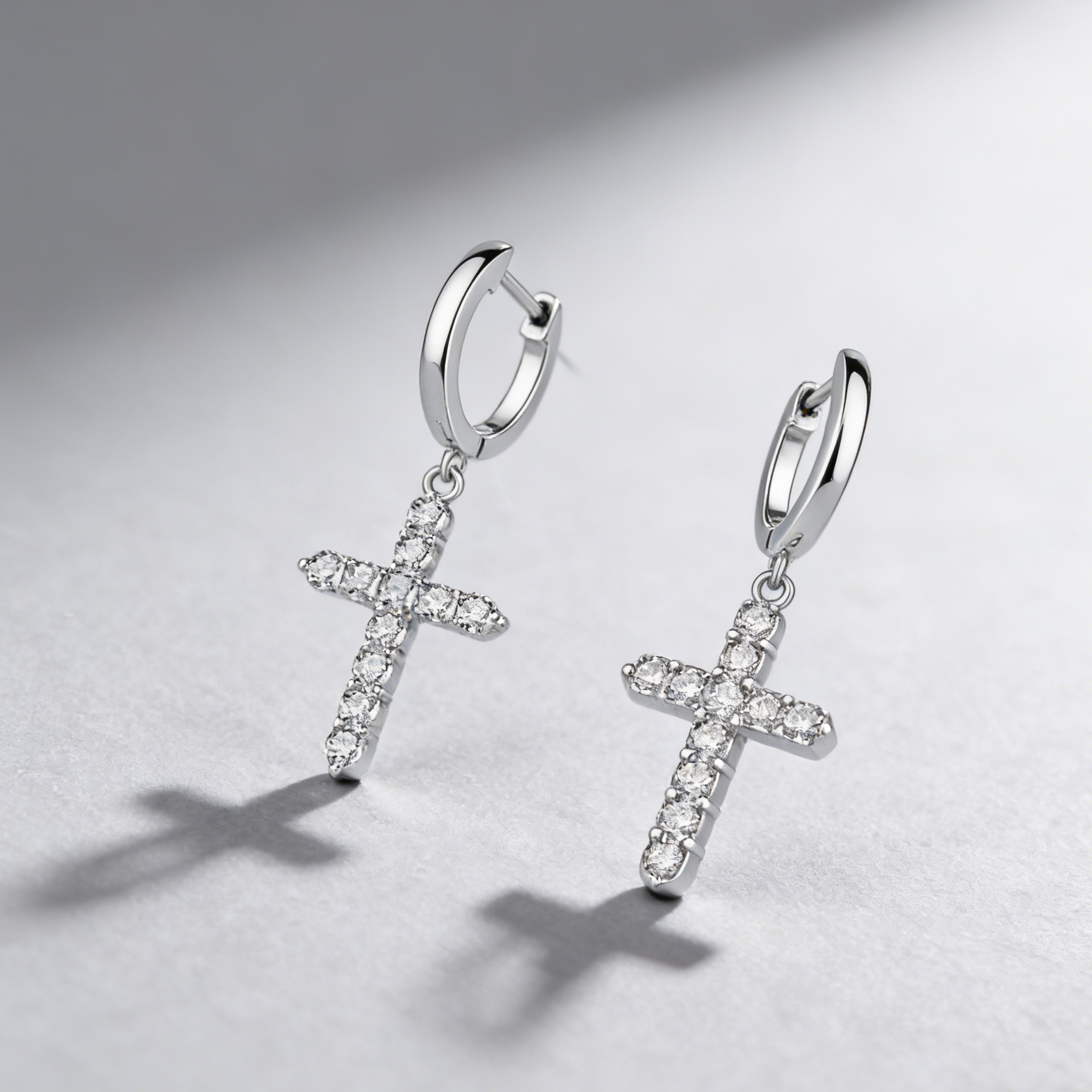 Cross Drop Earrings in 925 Sterling Silver – Dazzling Moissanite Pavé Hoops for Men & Women,