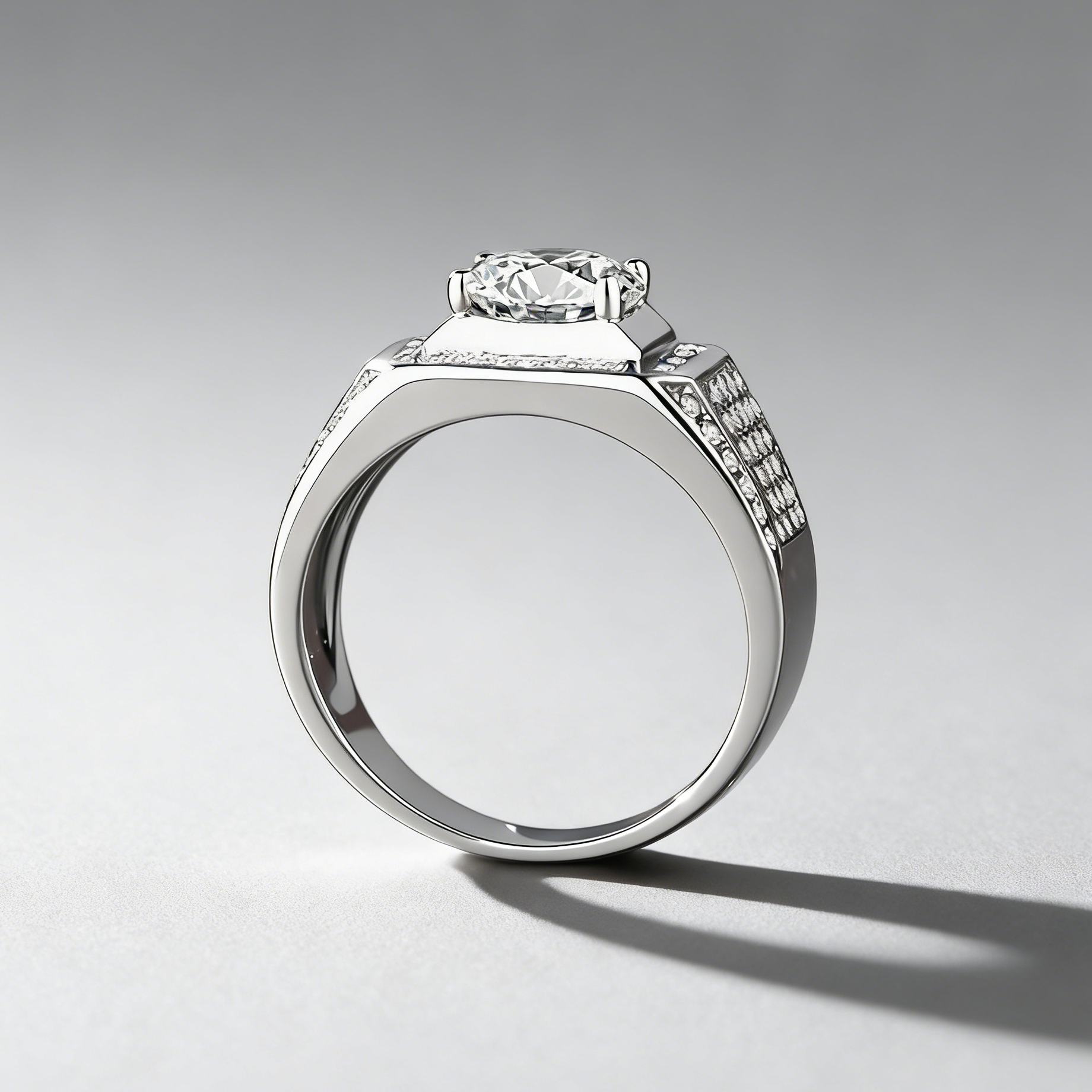 Men’s Square Moissanite Statement Ring, 925 Sterling Silver, Bold & Luxurious Business Jewelry for Men