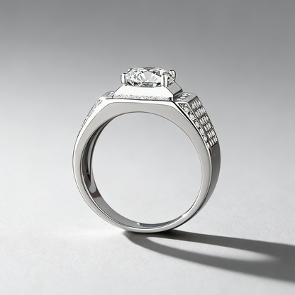 Men’s Square Moissanite Statement Ring, 925 Sterling Silver, Bold & Luxurious Business Jewelry for Men