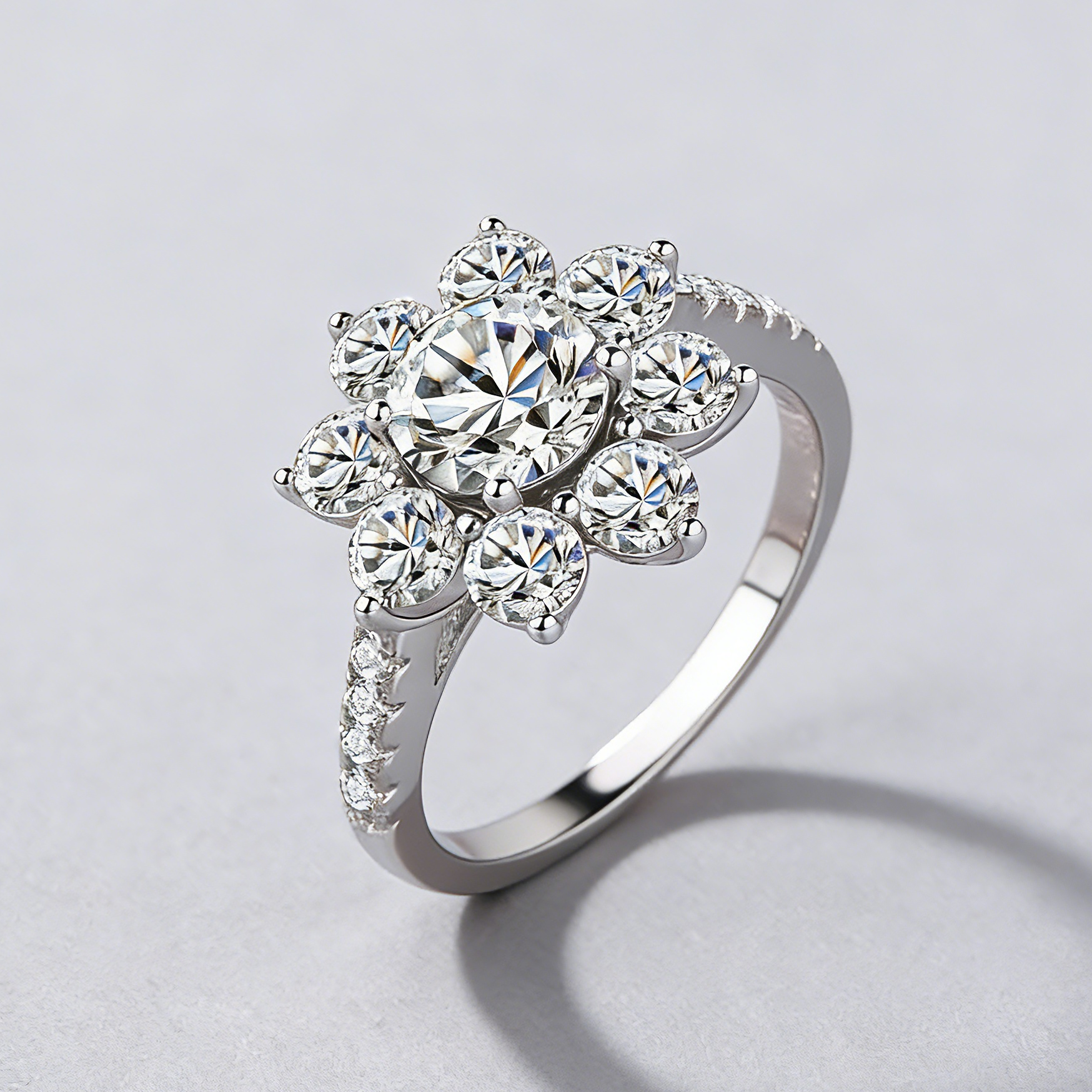 1 Carat Sunflower Moissanite Ring in 925 Sterling Silver – Romantic Floral Design