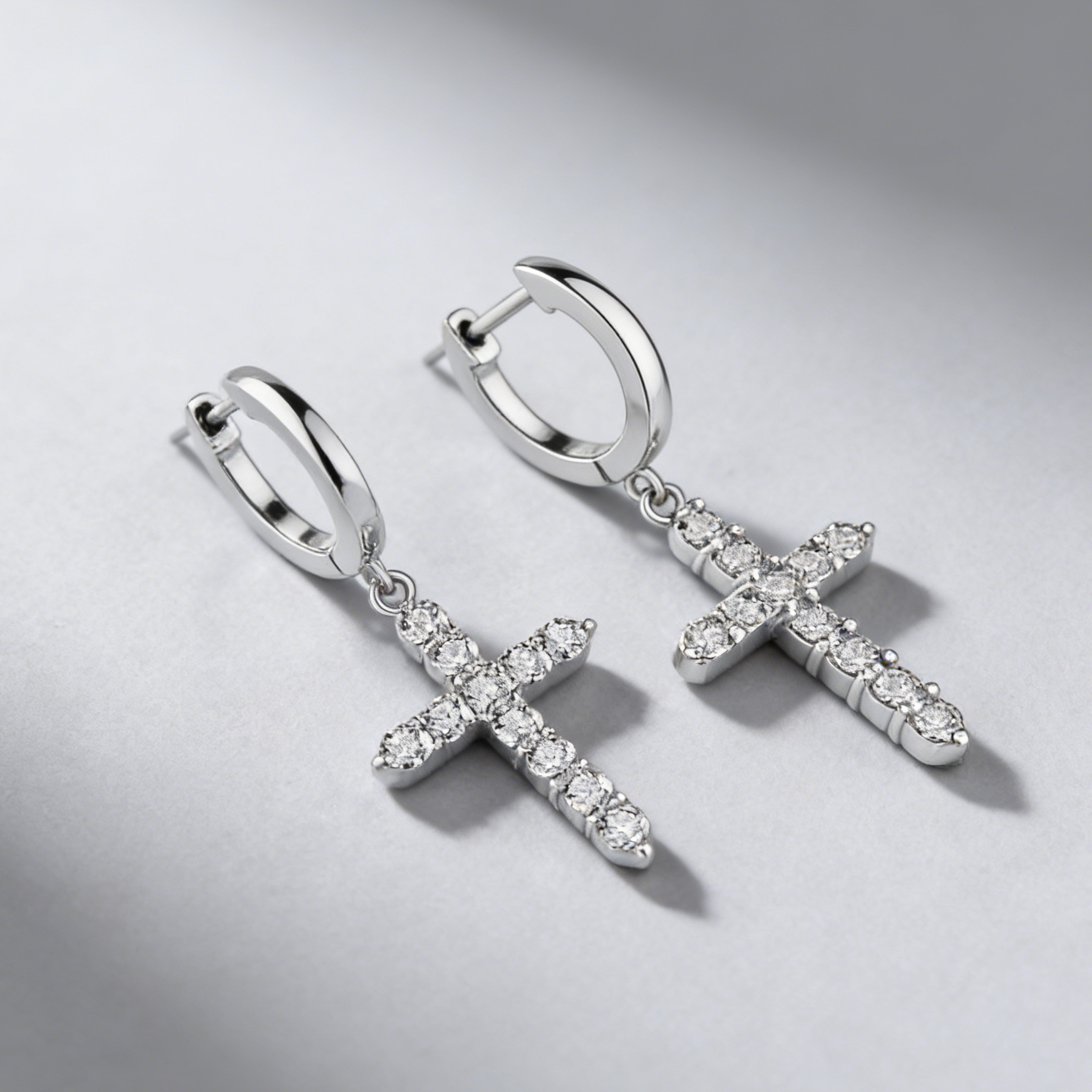 Cross Drop Earrings in 925 Sterling Silver – Dazzling Moissanite Pavé Hoops for Men & Women,