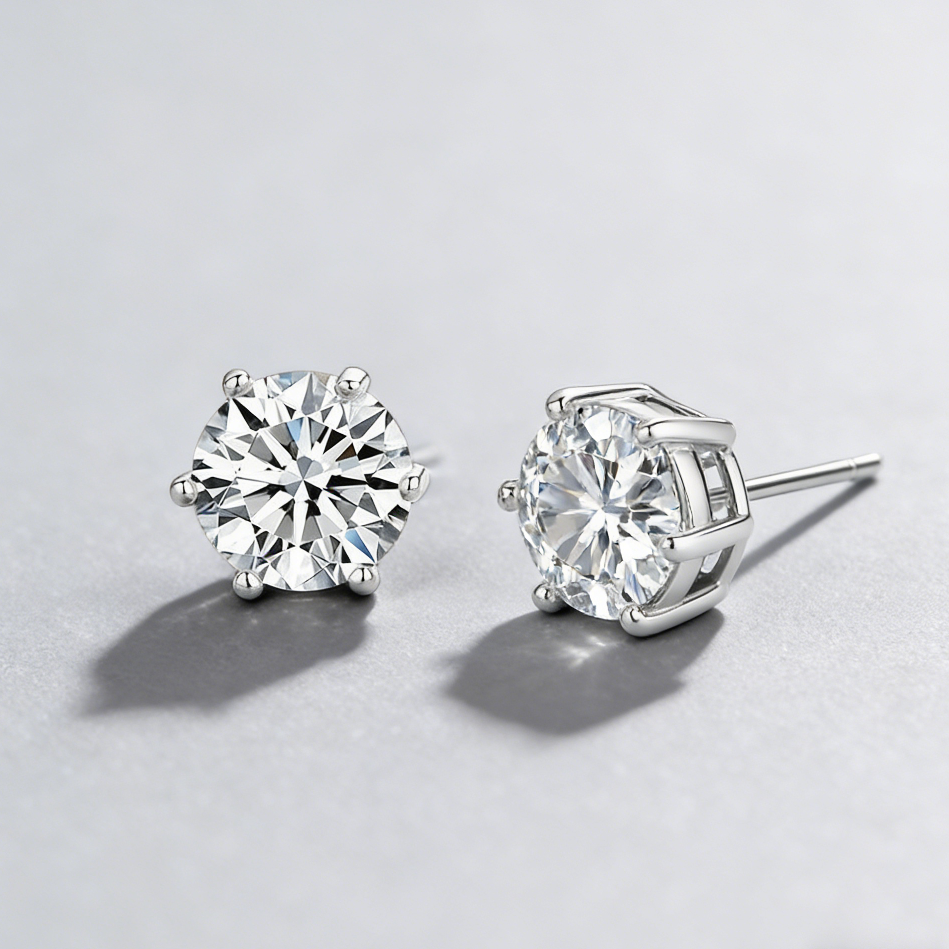 Moissanite Stud Earrings – 925 Sterling Silver, 6-Prong Setting, GRA Certified