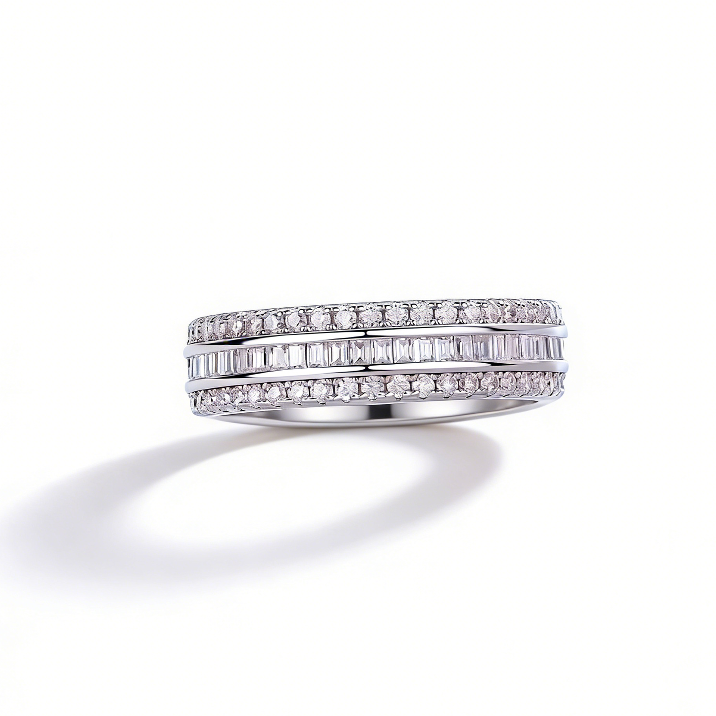 Triple Row Moissanite Ring  S925 Sterling Silver-