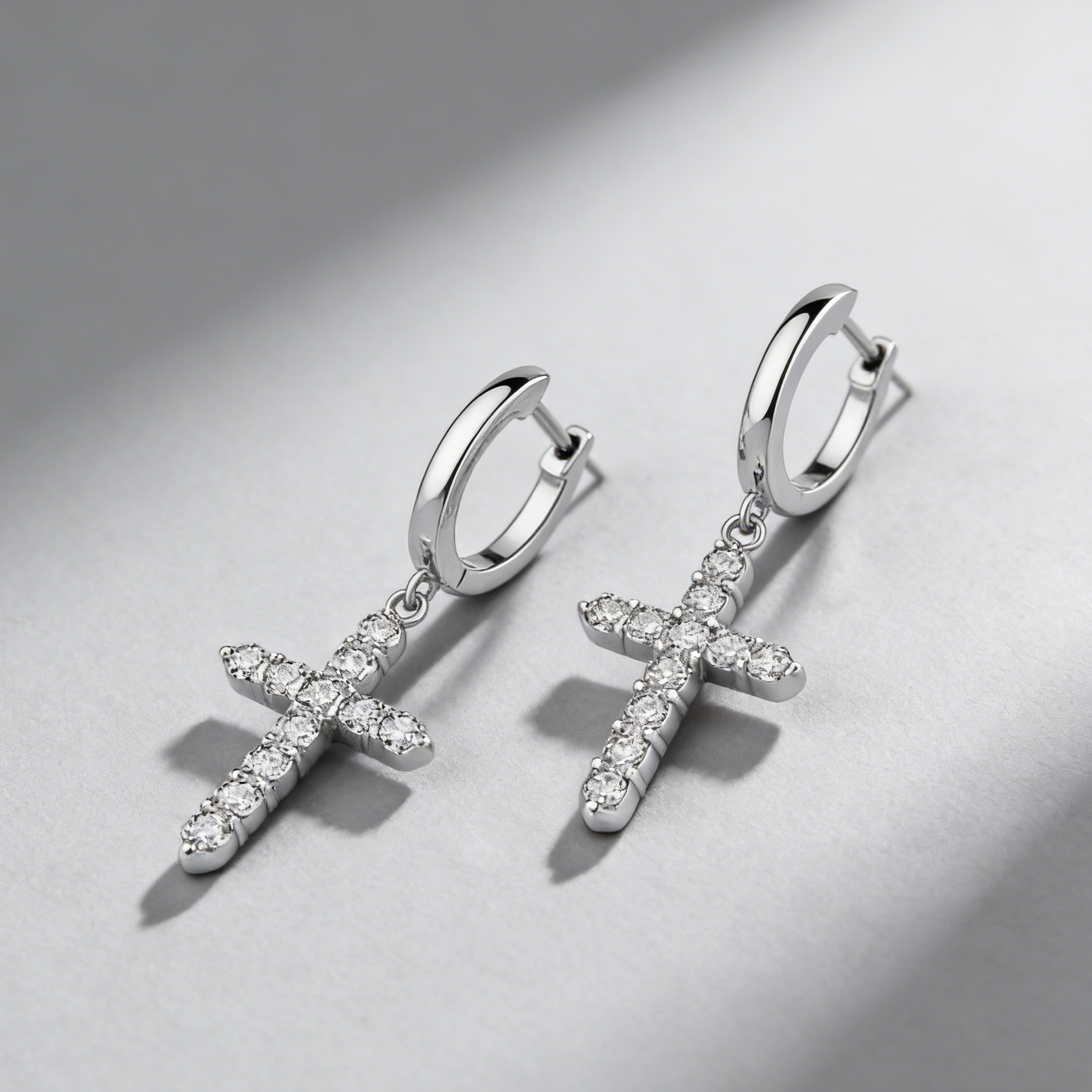 Cross Drop Earrings in 925 Sterling Silver – Dazzling Moissanite Pavé Hoops for Men & Women,