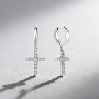 Cross Drop Earrings in 925 Sterling Silver – Dazzling Moissanite Pavé Hoops for Men & Women,