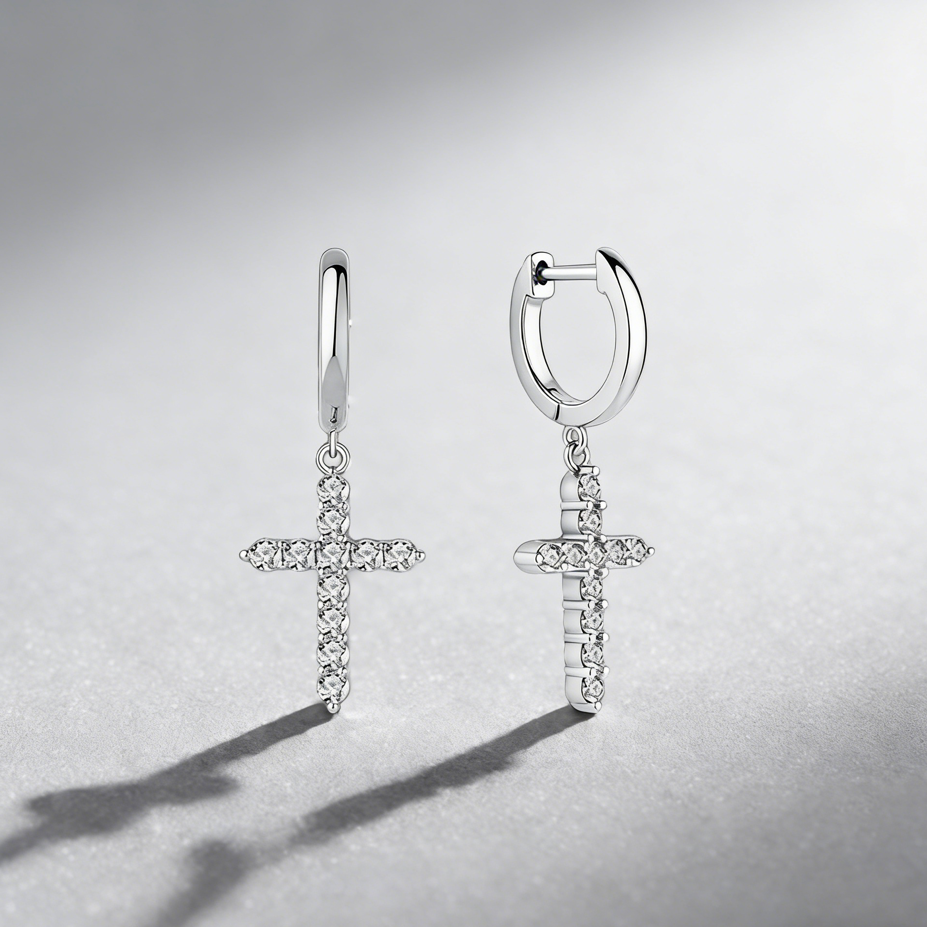 Cross Drop Earrings in 925 Sterling Silver – Dazzling Moissanite Pavé Hoops for Men & Women,