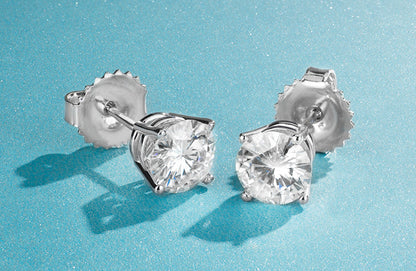 1.60 CTW DEW Round Moissanite Solitaire Stud Earrings in Sterling Silver