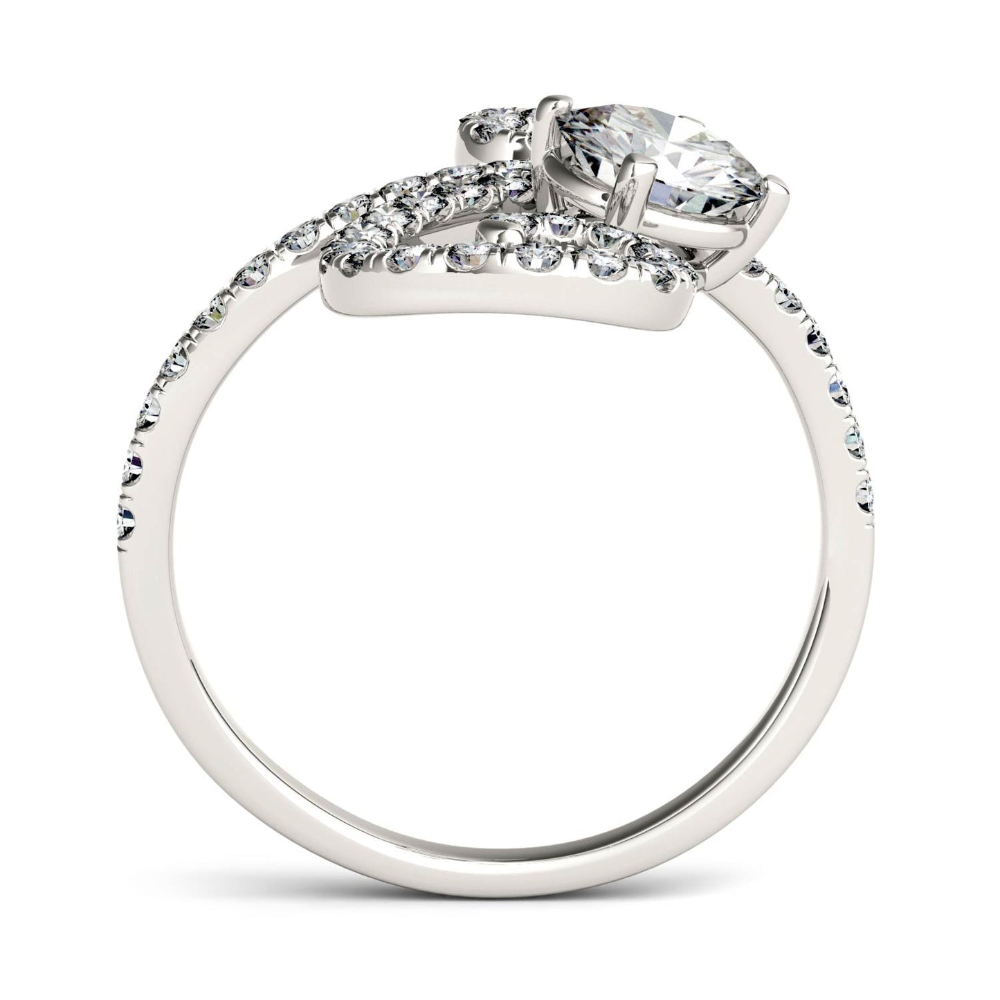 1.34 CTW DEW Round Moissanite Swirl Statement Ring in 14K White Gold