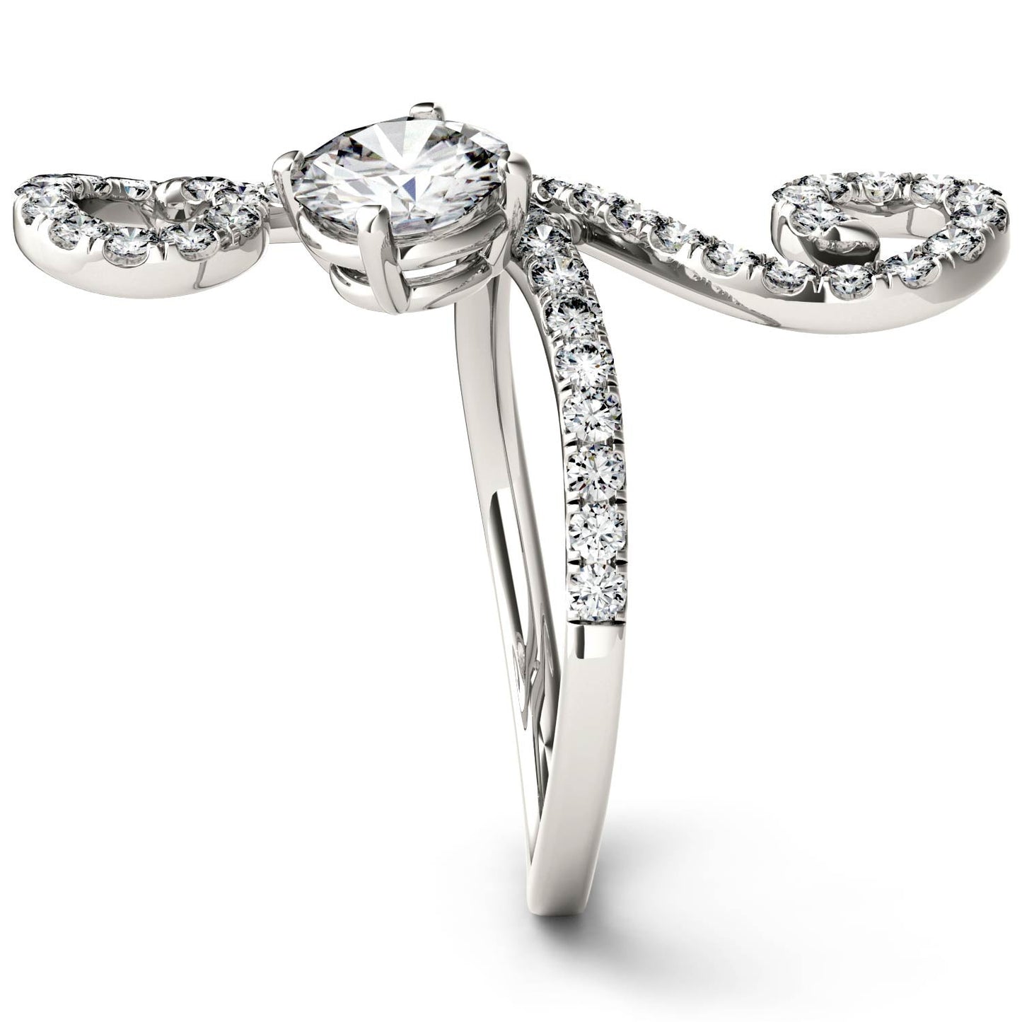 1.34 CTW DEW Round Moissanite Swirl Statement Ring in 14K White Gold