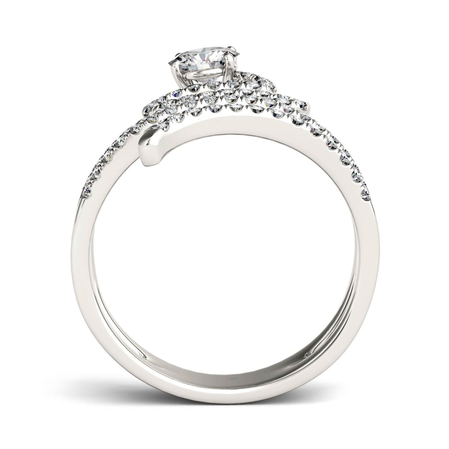 1.14 CTW DEW Round Moissanite Swirl Statement Ring in 14K White Gold