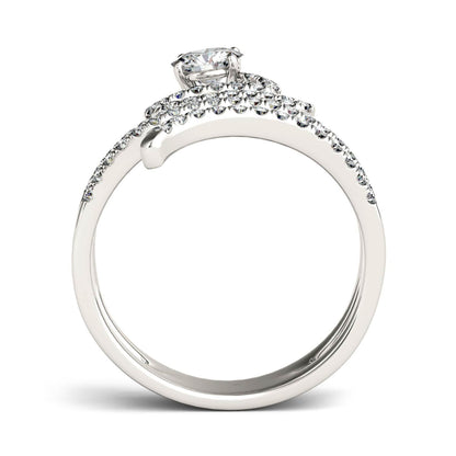 1.14 CTW DEW Round Moissanite Swirl Statement Ring in 14K White Gold