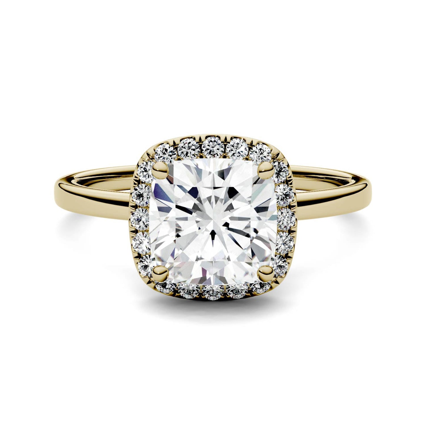 1.43 CTW DEW Cushion Moissanite Engagement Ring in 14K Yellow Gold