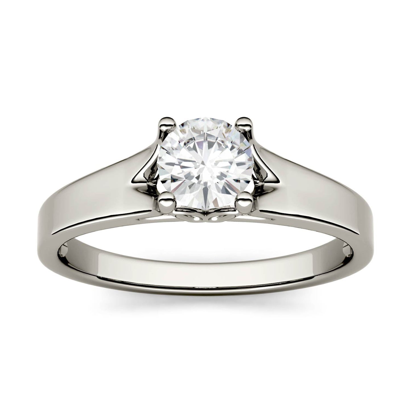 0.50 CTW DEW Round Moissanite Trellis Solitaire Engagement Ring in 14K White Gold