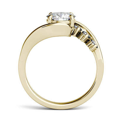 1.38 CTW DEW Round Moissanite Bypass Side-Stone Engagement Ring in 14K Yellow Gold