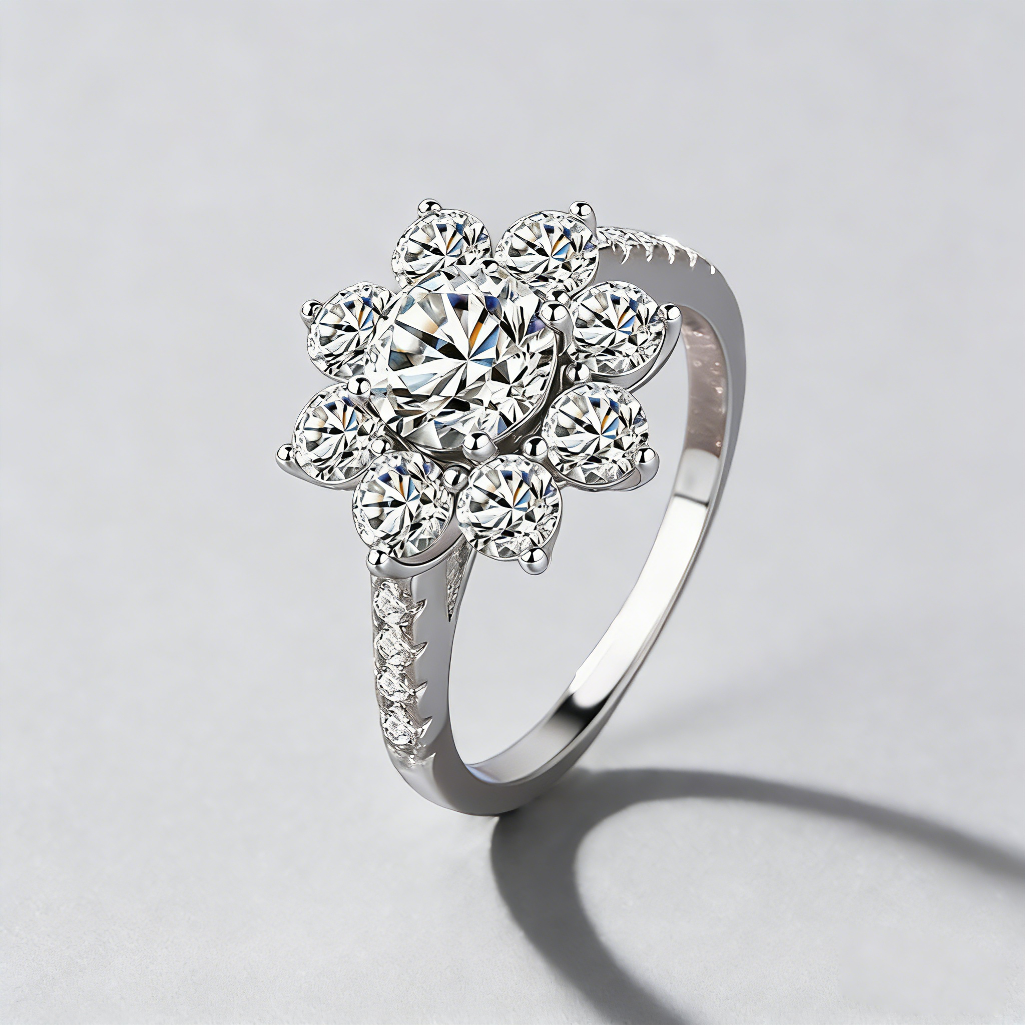 1 Carat Sunflower Moissanite Ring in 925 Sterling Silver – Romantic Floral Design