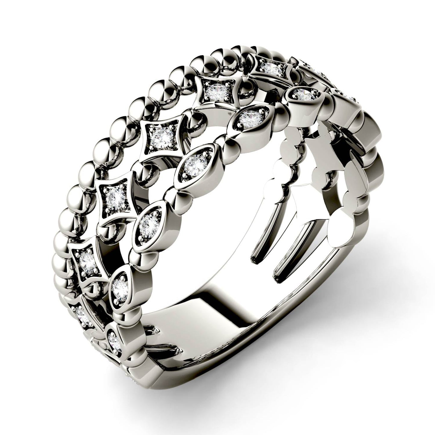 0.11 CTW DEW Triple Row Moissanite Stacker Ring in 14K White Gold