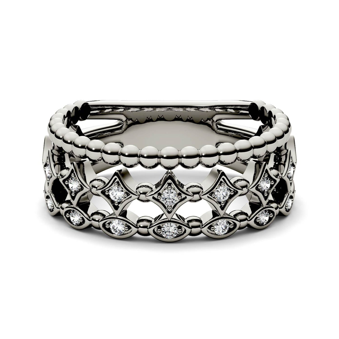 0.11 CTW DEW Triple Row Moissanite Stacker Ring in 14K White Gold