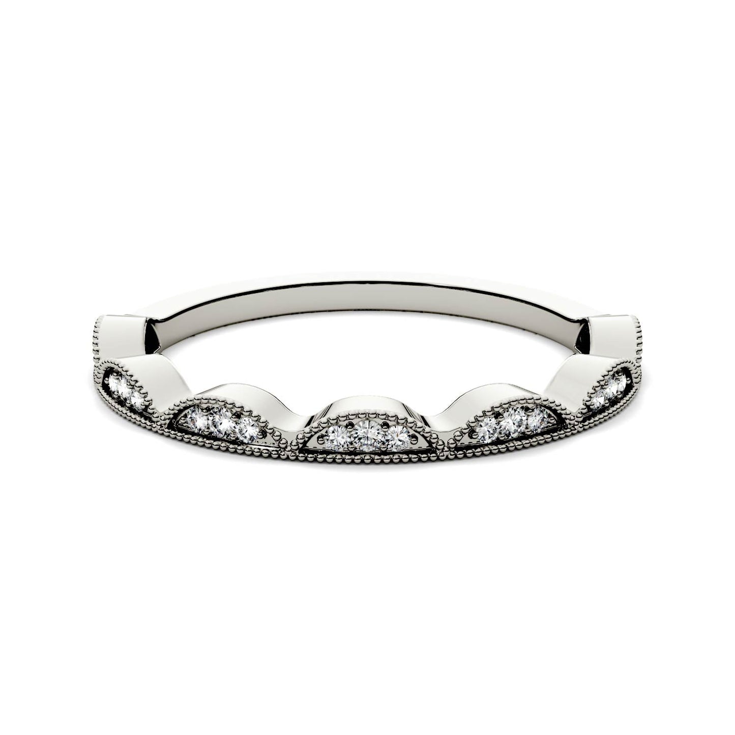 0.13 CTW DEW Moissanite Half Moon Stacker Band in 14K White Gold