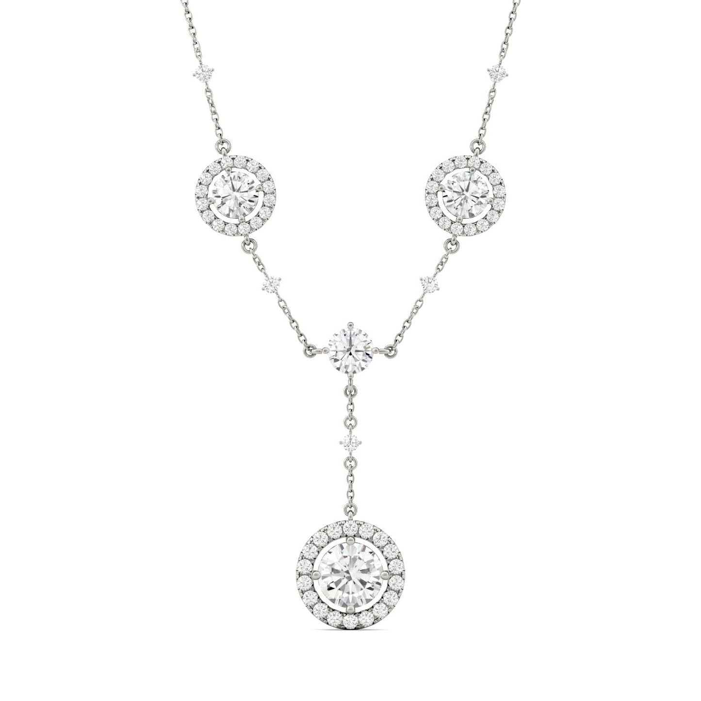 3.05 CTW DEW Round Moissanite Halo Lariat Necklace in 14K White Gold
