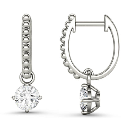 1.00 CTW DEW Round Moissanite Hoop Drop Earrings in 14K White Gold