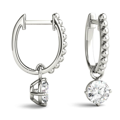 1.00 CTW DEW Round Moissanite Hoop Drop Earrings in 14K White Gold