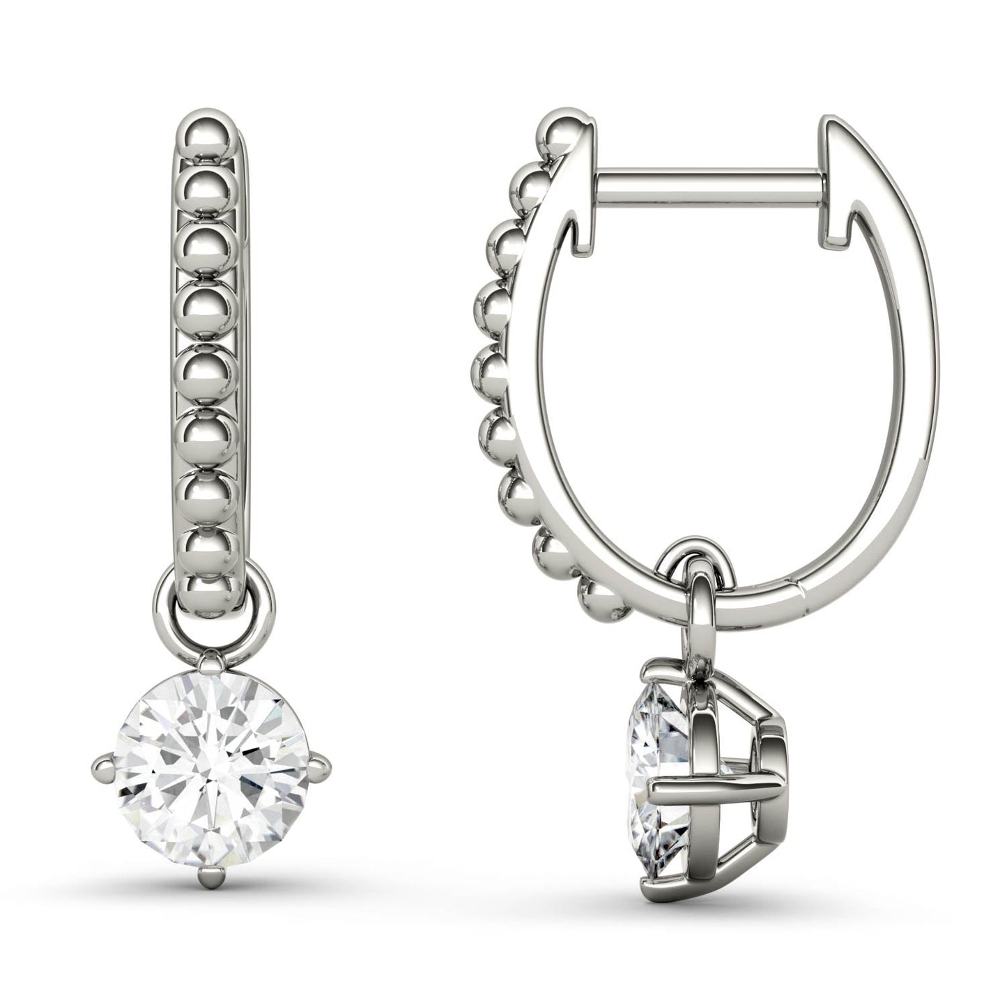 1 CTW DEW Round Moissanite Leverback Earrings in 14K White Gold