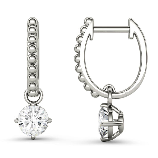 1 CTW DEW Round Moissanite Leverback Earrings in 14K White Gold