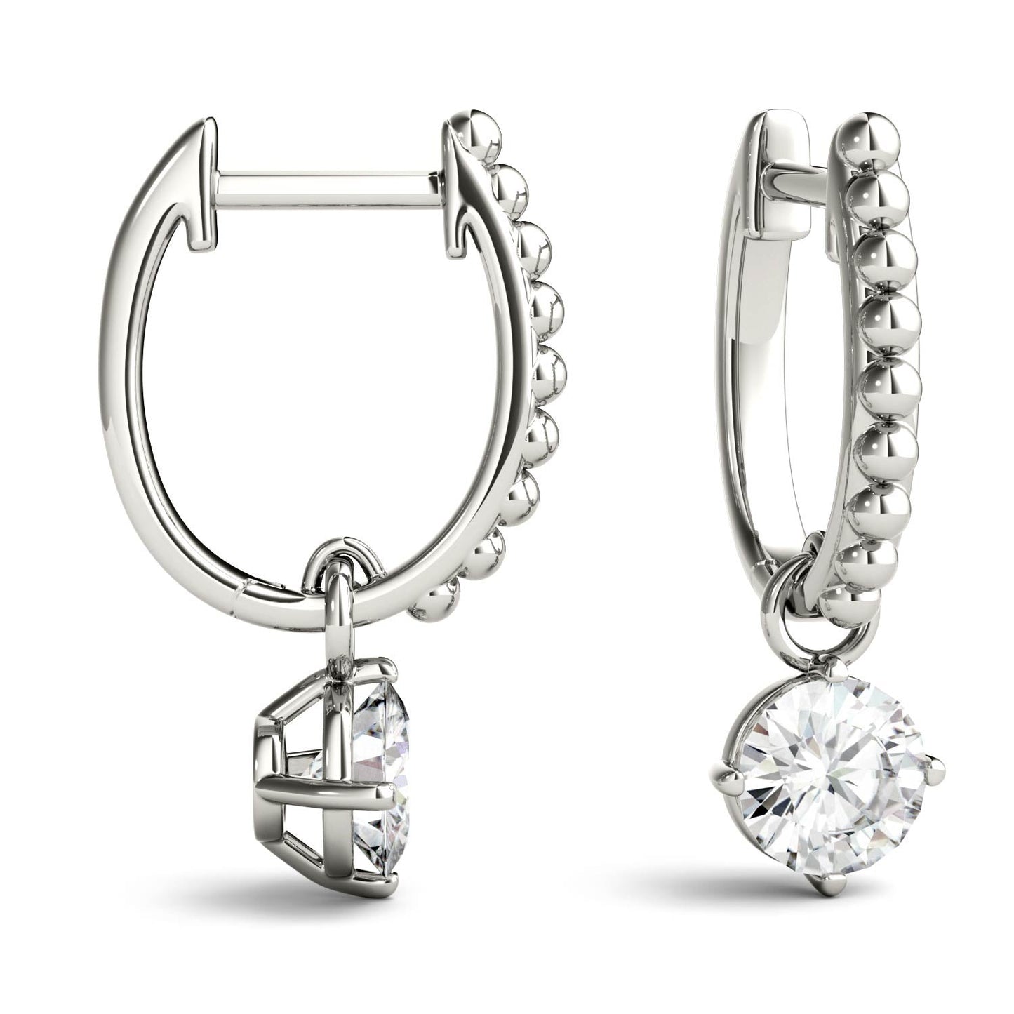 1 CTW DEW Round Moissanite Leverback Earrings in 14K White Gold