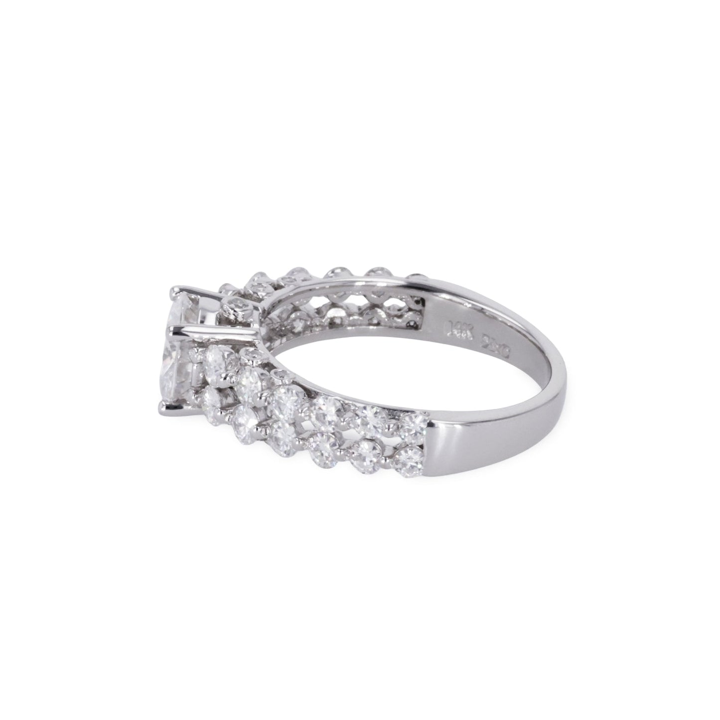 2.15 CTW DEW Round Moissanite Two-Row Engagement Ring in 14K White Gold