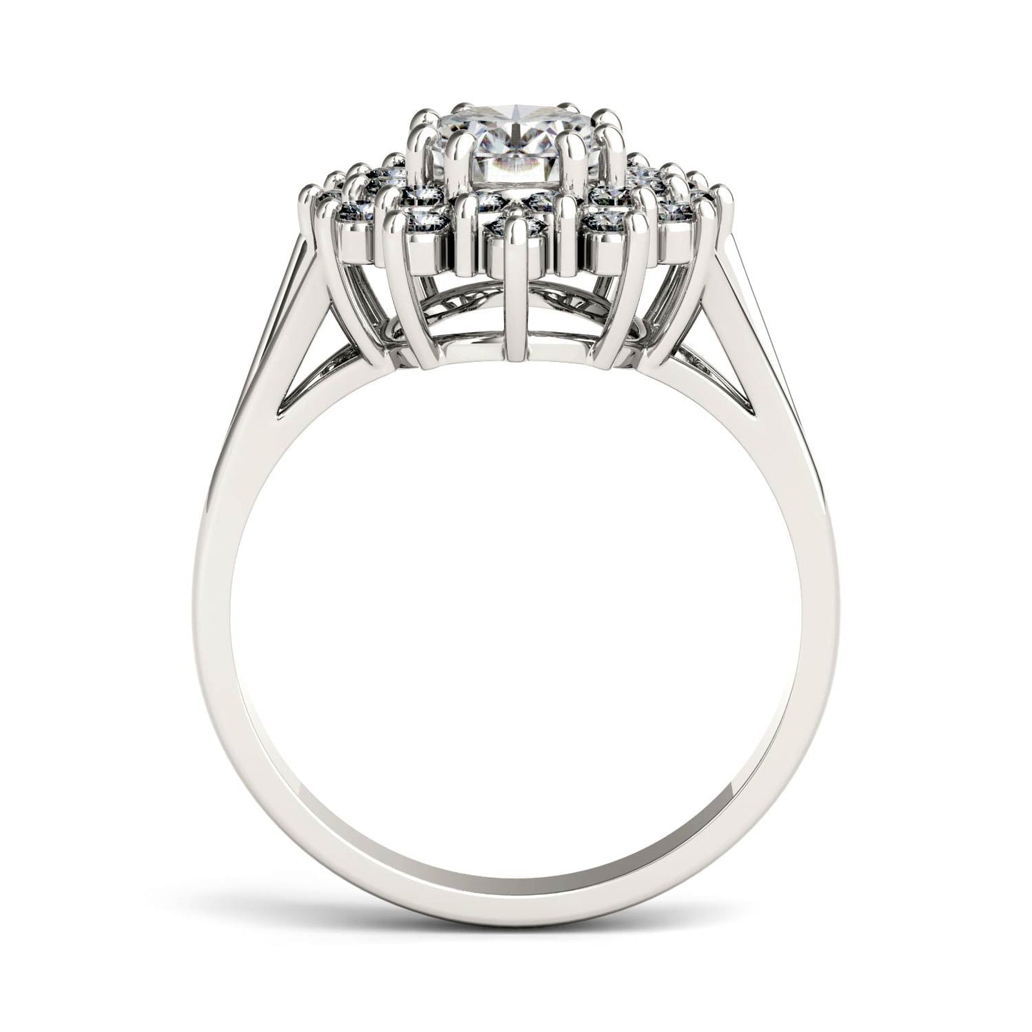 1.98 CTW DEW Oval Moissanite Floral Halo Ring in 14K White Gold