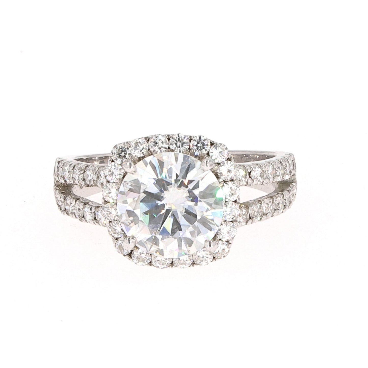 4.30 CTW DEW Cushion Moissanite Halo Engagement Ring in Sterling Silver