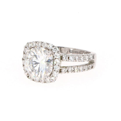 4.30 CTW DEW Cushion Moissanite Halo Engagement Ring in Sterling Silver