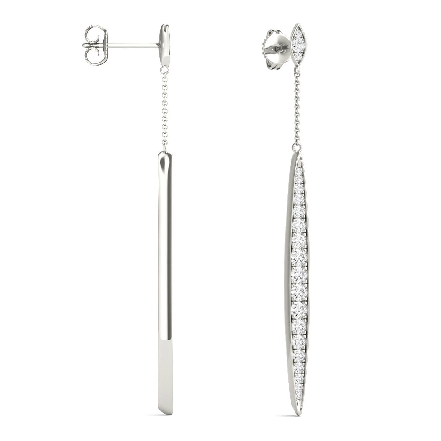 1.02 CTW DEW Round Moissanite Dangle Drop Earrings in 14K White Gold