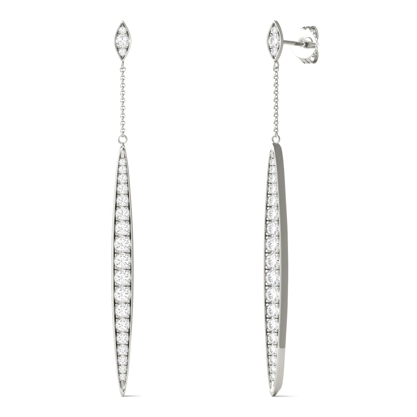 1.02 CTW DEW Round Moissanite Dangle Drop Earrings in 14K White Gold