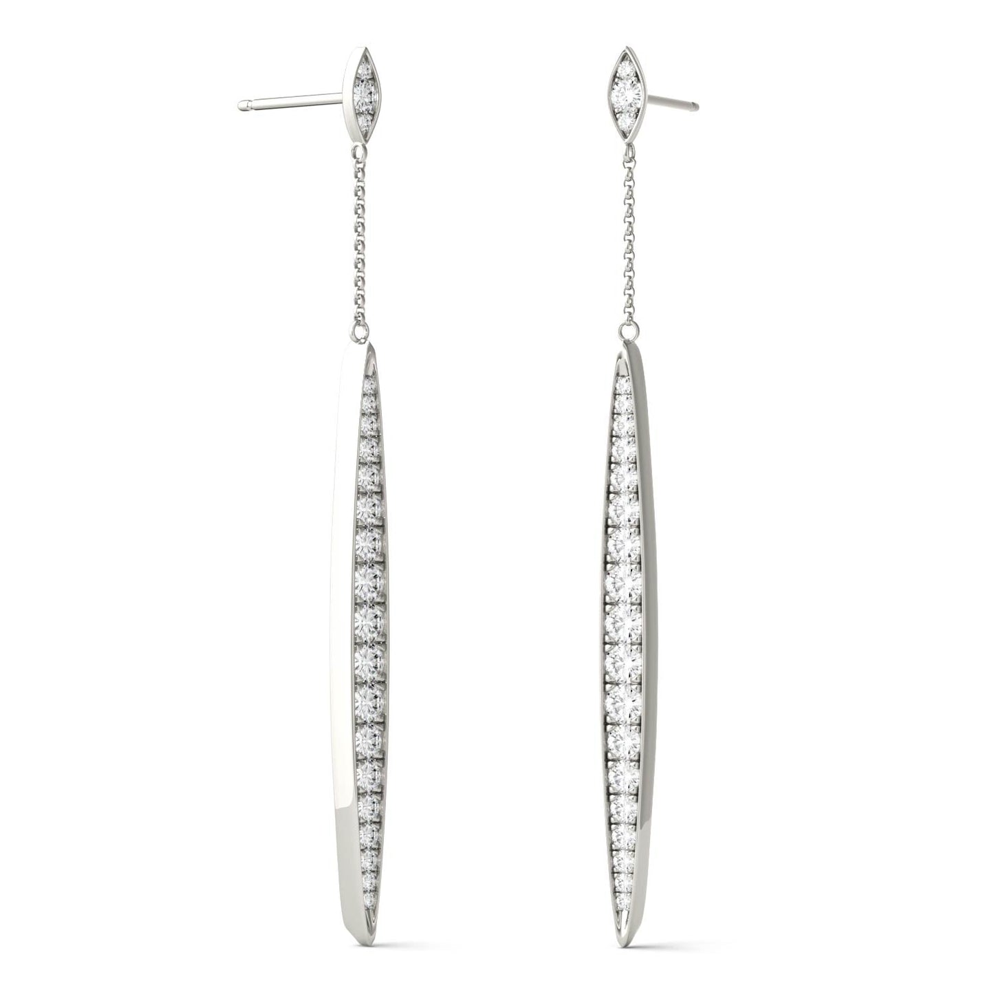 1.02 CTW DEW Round Moissanite Dangle Drop Earrings in 14K White Gold