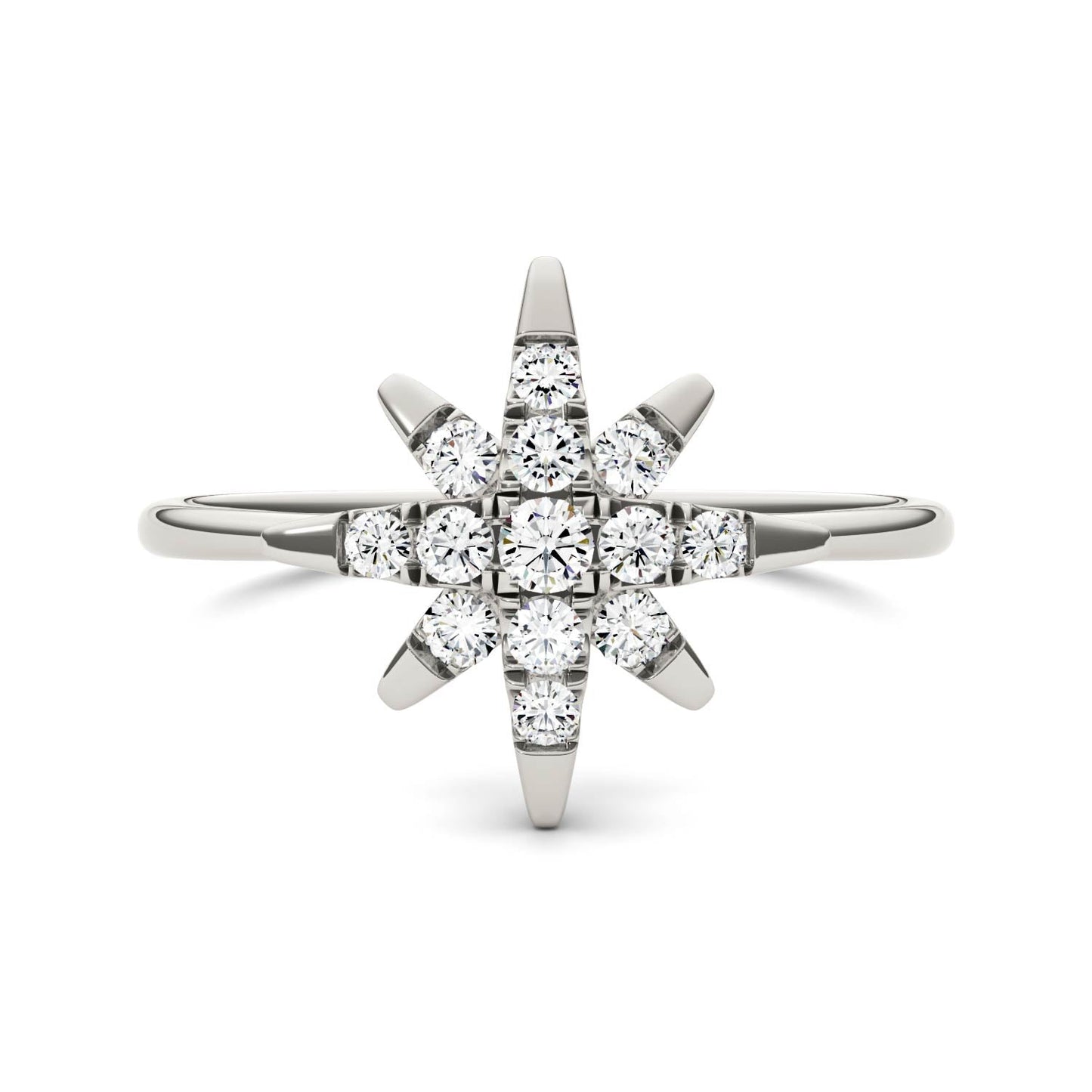 0.22 CTW DEW Moissanite Starburst Ring in 14K White Gold