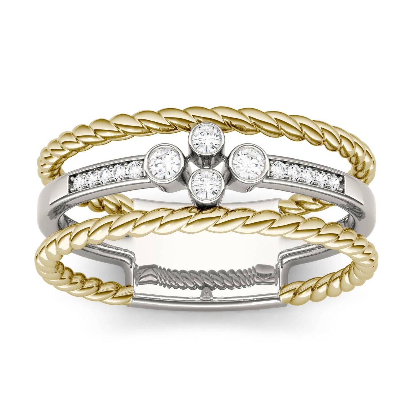 0.15 CTW DEW Moissanite Three-Row Cluster Band in 14K Two-Tone Gold