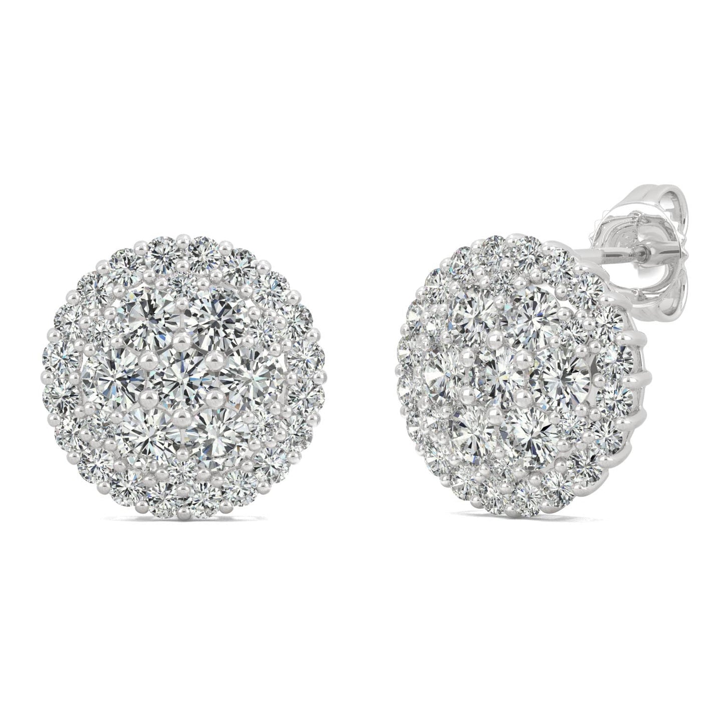 1.04 CTW DEW Round Moissanite Pave Stud Earrings in 14K White Gold